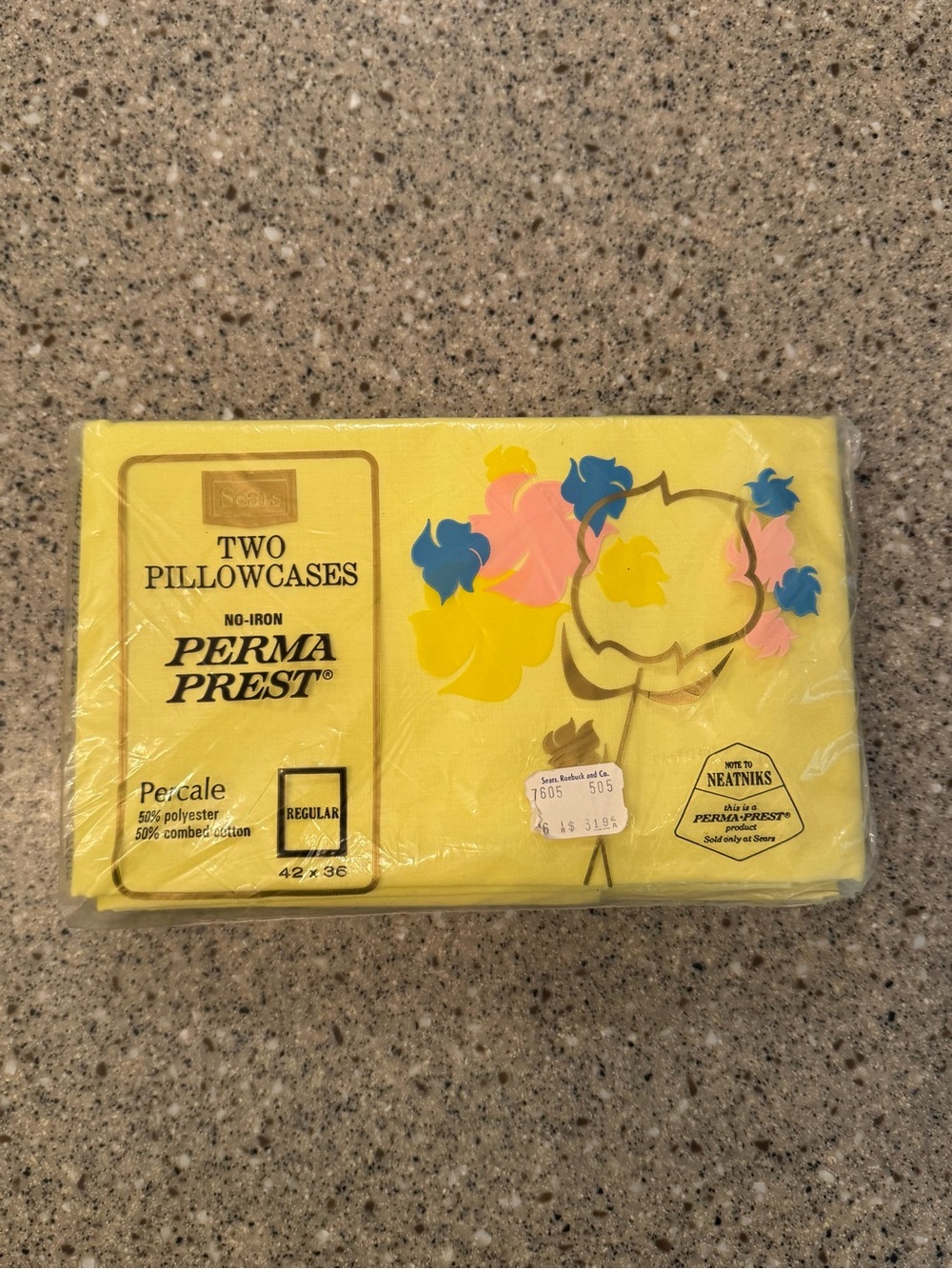 SEARS Vintage 70s Perma-Prest Yellow Percale Pillowcases SEALED